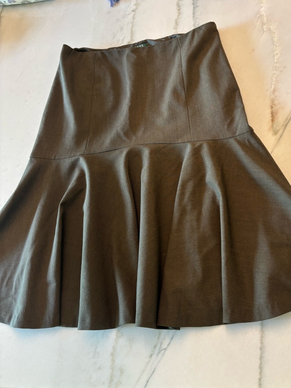 Lauren Ralph Lauren Wool Peplum Flared Flowy Midi Preppy Olive Brown Skirt sz8